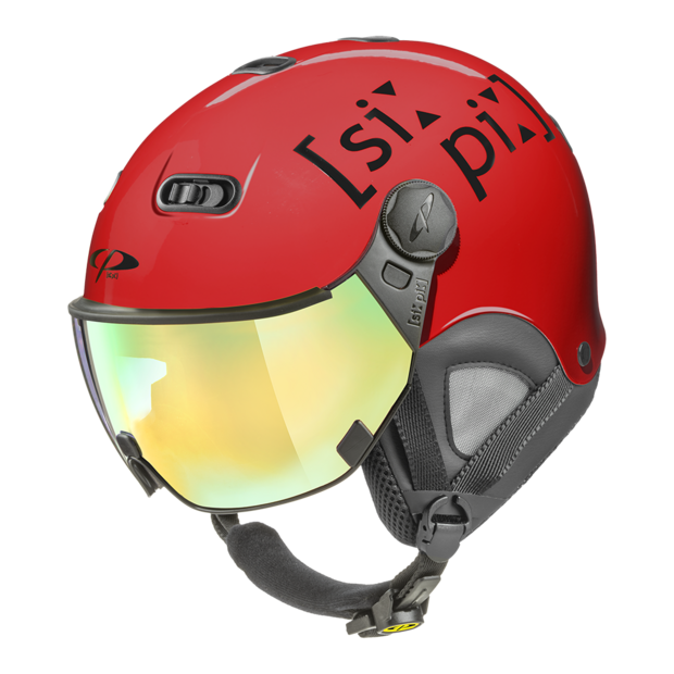 CP Carachillo XS ski helmet red shiny - helmet with mirror visor (☁/❄/☀)